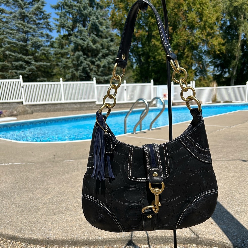 Black leather coach purse